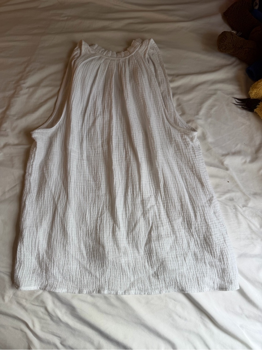 Joie white gauze cotton ruffle collar tie neck lagenlook coastal tunic tank top - Picture 8 of 9